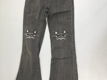 Jegging flare gris foncé chats brodés genoux