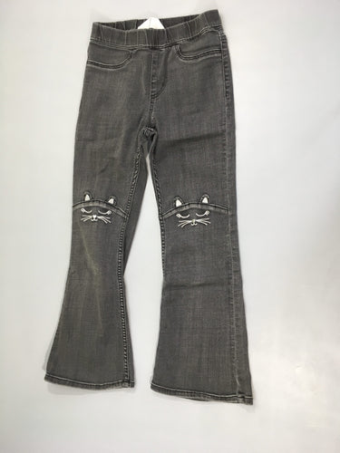 Jegging flare gris foncé chats brodés genoux, moins cher chez Petit Kiwi