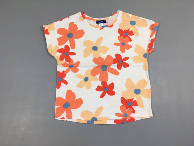 T-shirt m.c blanc fleurs orange, moins cher chez Petit Kiwi