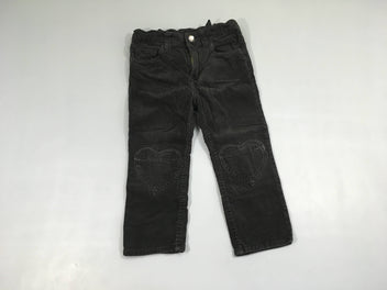 Pantalon velours côtelé noir coeurs genoux