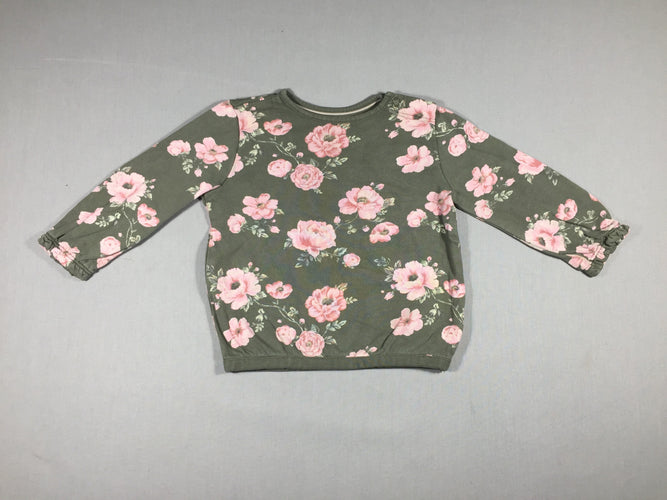 Sweat gris fleurs roses, moins cher chez Petit Kiwi