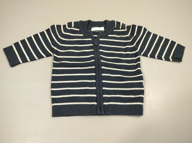 Gilet zippé bleu marine rayé blanc  100% coton, moins cher chez Petit Kiwi