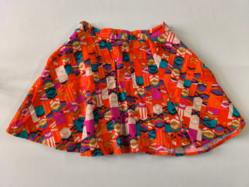 Jupe velours côtelé légère orange motifs géométriques multicolore