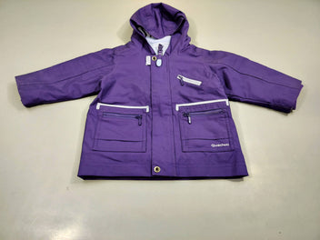 Veste zippée  à capuche 2 en  1 extérieur mauve, intérieur gilet  polar bleu clair ammovible