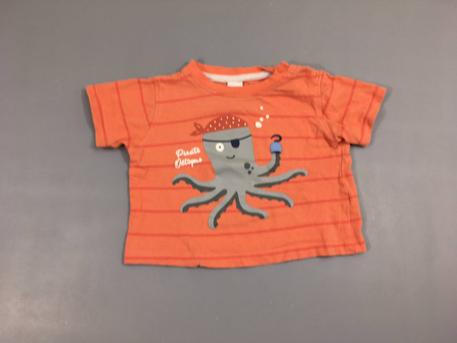 T-shirt m.c orange rayé pieuvre, moins cher chez Petit Kiwi