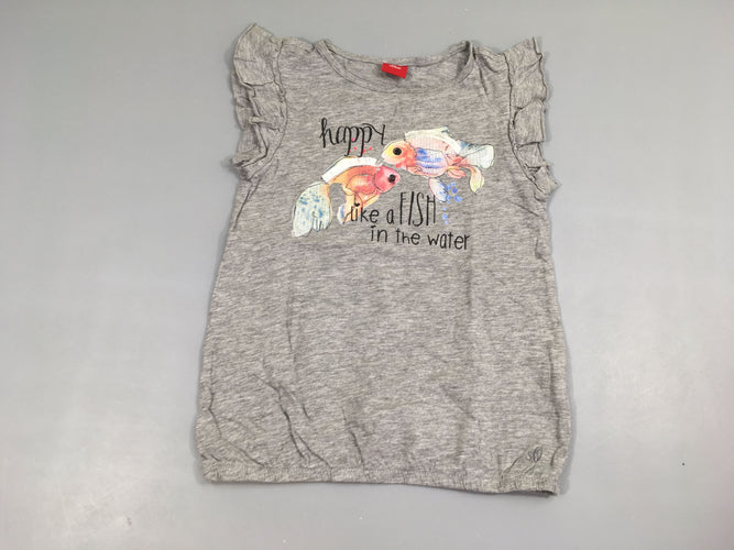 T-shirt m.c gris chiné poissons Happy sequins relief, moins cher chez Petit Kiwi