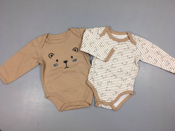 2 Bodies m.l blanc rayé beige/beigetêtes d'ours