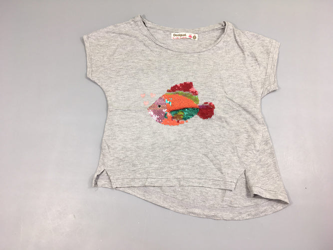 T-shirt m.c gris chiné poisson sequins réversibles, bouloché, moins cher chez Petit Kiwi