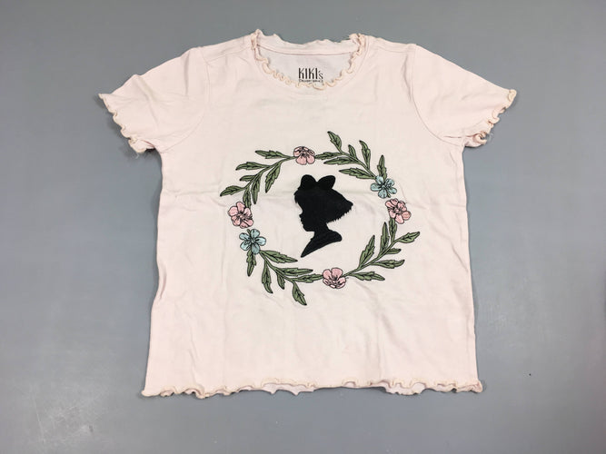 T-shirt m.c rose pâle fille brodées, moins cher chez Petit Kiwi