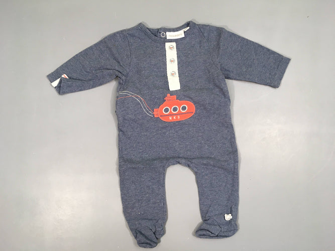 Pyjama jersey bleu chiné boutons Sous marins, moins cher chez Petit Kiwi