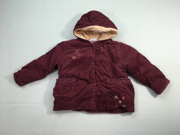 Veste ouatinée velours côtelé bordeaux à capuche