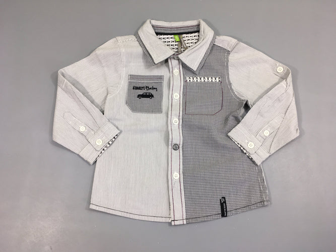 Chemise m.l blanche ligné gris voiture s.mart baby, moins cher chez Petit Kiwi