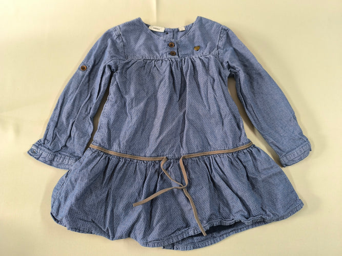 Robe m.l bleue (imitation jean) boutonnée sur l'arrière, moins cher chez Petit Kiwi