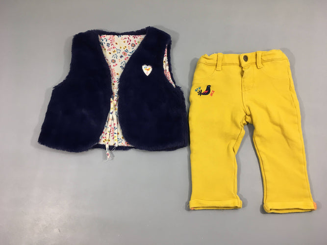 Gilet berger velours bleu + Pantalon molleton jaune bouloché, moins cher chez Petit Kiwi