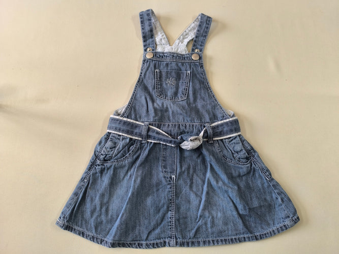 Robe salopette denim ceinture fleur argentée, moins cher chez Petit Kiwi