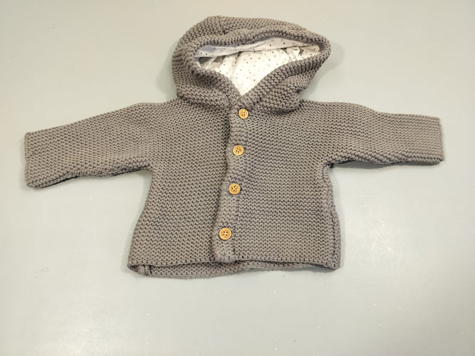 Gilet tricot gris clair 100% coton, moins cher chez Petit Kiwi