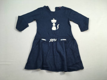 Robe m.l pull bleu foncé chat strass; 9% laine