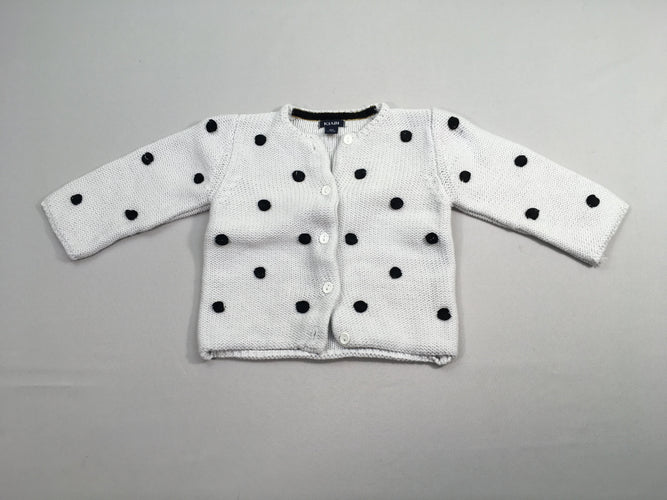 Gilet blanc pois noirs, moins cher chez Petit Kiwi