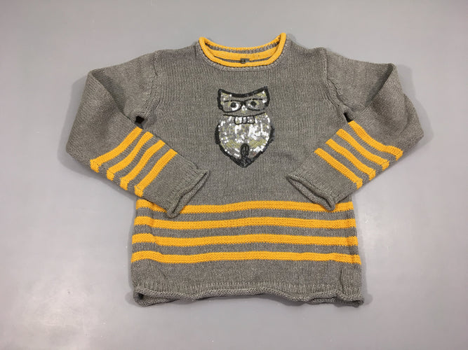 Pull gris hibou irisé sequins, moins cher chez Petit Kiwi