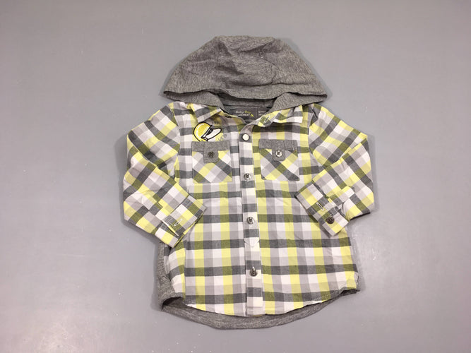 Chemise m.l à carreaux blanc/gris/jaune chien dos en jersey à capuche, moins cher chez Petit Kiwi