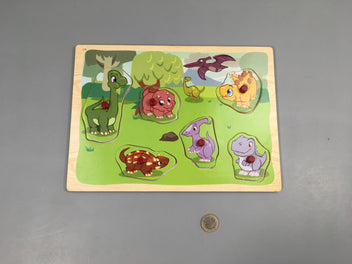 Planche puzzle en bois dinos