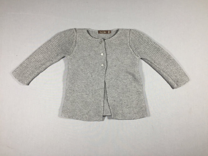 Gilet gris - mailles à l'endroit  -25% laine, moins cher chez Petit Kiwi