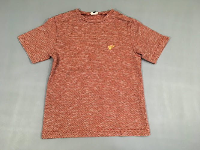 T-shirt m.c rayé fin orange-noir-blanc motif jaune, moins cher chez Petit Kiwi