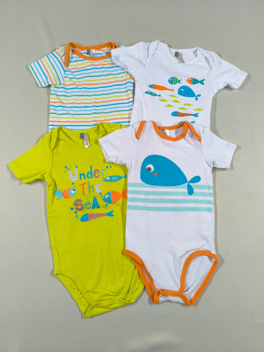 4 bodies m.c blanc poisson/vert "Under the sea"/blanc poissons/blanc rayé multicolore, moins cher chez Petit Kiwi