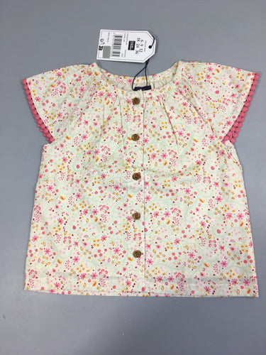 Neuf-Blouse m.c coton blanc cassé fleurs roses, moins cher chez Petit Kiwi