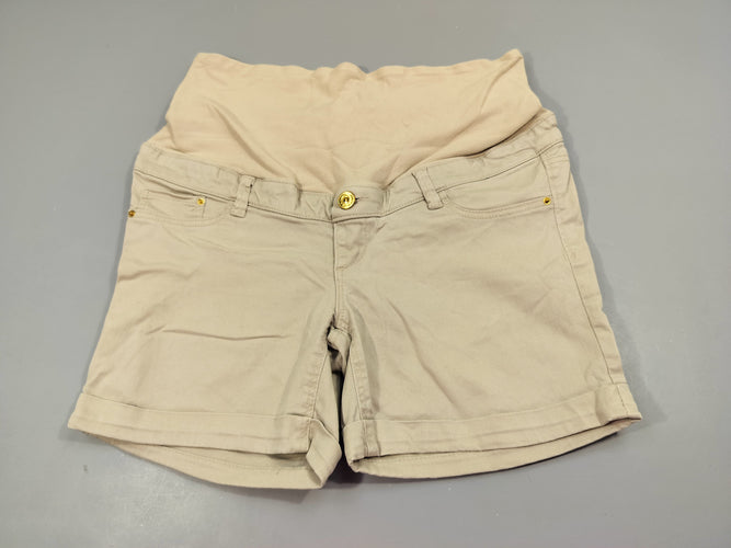 Short de grossesse beige à revers taille élastique 98% coton 2% élasthanne, moins cher chez Petit Kiwi