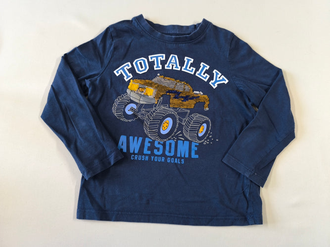 T-shirt m.l bleu marine monster truck en sequins réversibles "Totally awesome", moins cher chez Petit Kiwi