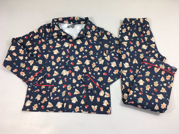 Pyjama 2 pcs flanelle bleu foncé motifs Noël