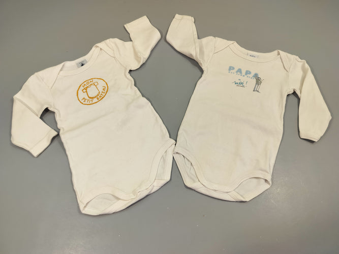 Lot de 2 bodies ml  1blanc "papa est trop fier de moi" / 1blanc" mon petit bâteau" 100% coton, moins cher chez Petit Kiwi