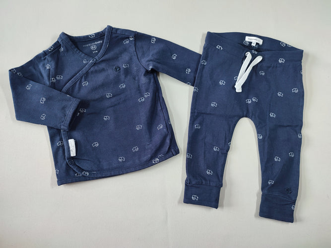T-shirt m.l croisé + Pantalon jersey bleu marine éléphants gris, moins cher chez Petit Kiwi