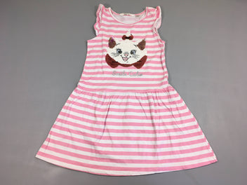 Robe m.c jersey blanc rayé rose Marie aristochats sequins réversibles