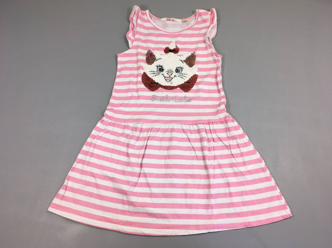 Robe m.c jersey blanc rayé rose Marie aristochats sequins réversibles, moins cher chez Petit Kiwi