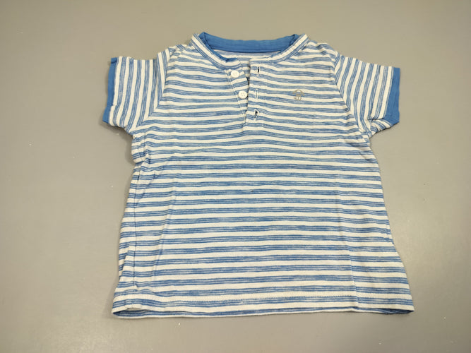 T-shirt m.c blanc rayé bleu col mao 100% coton, moins cher chez Petit Kiwi