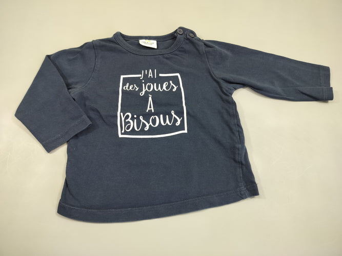 T-shirt m.l bleu marine "J'ai des joues à bisous", moins cher chez Petit Kiwi