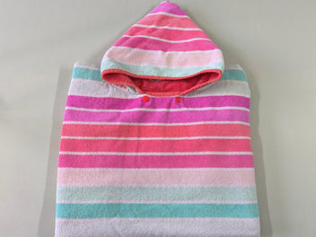 Poncho de bain rayé rose/turquoise/blanc, Tribord