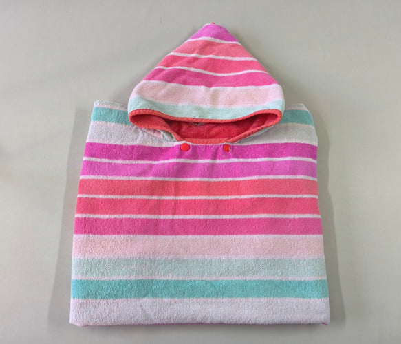 Poncho de bain rayé rose/turquoise/blanc, Tribord, moins cher chez Petit Kiwi