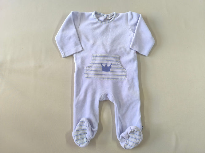 Pyjama velours bleu clair poche ventrale couronne, moins cher chez Petit Kiwi