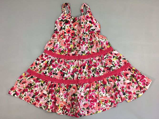 Robe s.m blanche fleurie fuchsia s.moks buste bandes brodées, moins cher chez Petit Kiwi