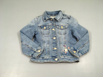 Veste jean clair fleurs brodées