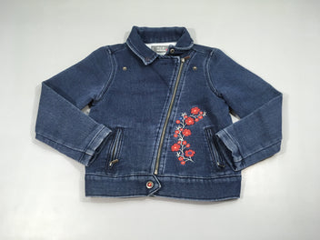 Veste denim soft fleurs brodées