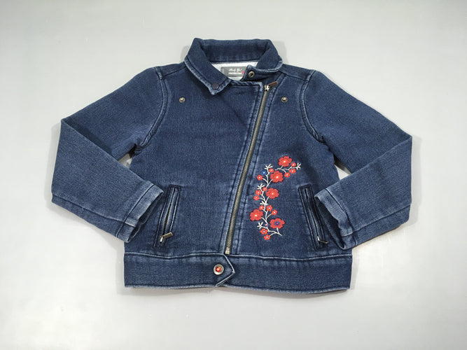 Veste denim soft fleurs brodées, moins cher chez Petit Kiwi