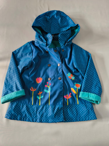 Veste/ciré à capuche bleue oiseaux fleurs, moins cher chez Petit Kiwi