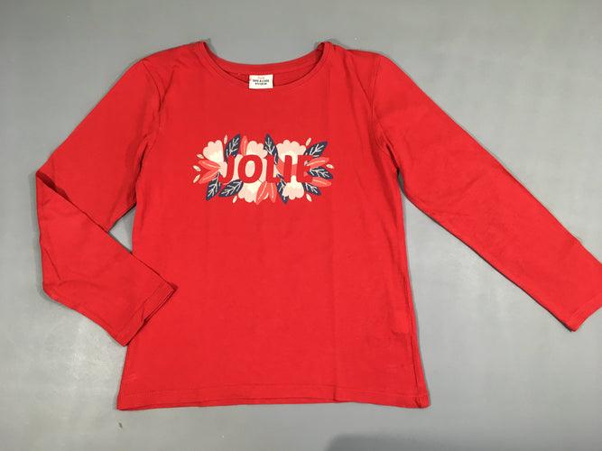 T-shirt m.l rouge fleurs jolie, petite tache à l'avant, moins cher chez Petit Kiwi