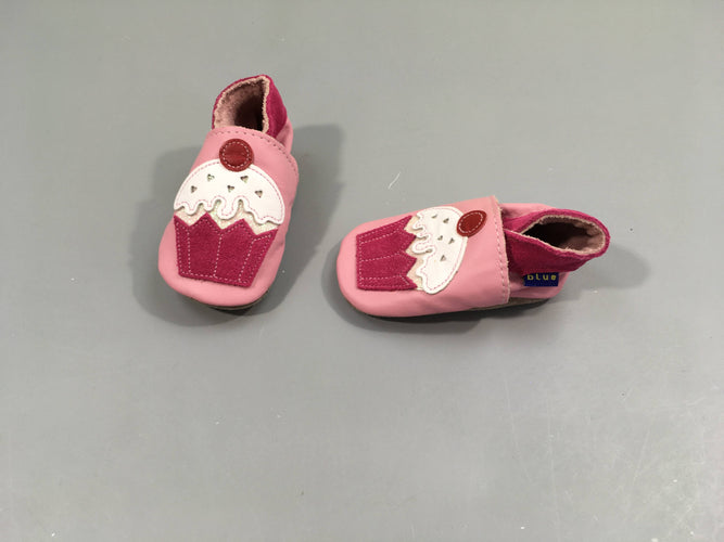 Chaussons cuir rose muffins, , Inch Blue, moins cher chez Petit Kiwi