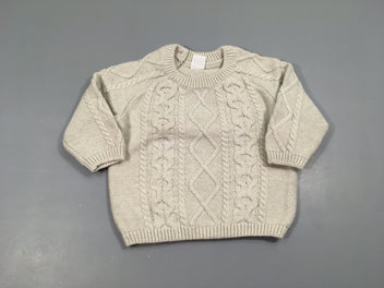 Pull écru torsades, 91% coton 9% laine