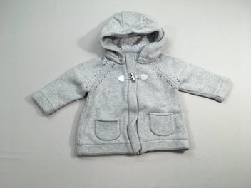 Gilet épais zippé doublé jersey gris chiné à capuche amovible